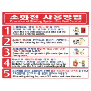 소화전사용방법표지판F 5단계(수동설비) 재질:종이스티커 한국어,영어