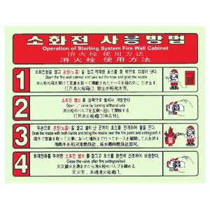 소화전사용방법표지판R 4단계 재질:아크릴 축광 한국어,영어,일본어,중국어