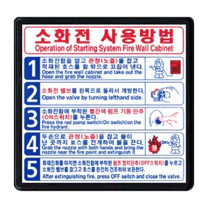 소화전사용방법B 5단계(수동설비) 재질:포맥스 표지판 한국어,영어,일본어,중국어